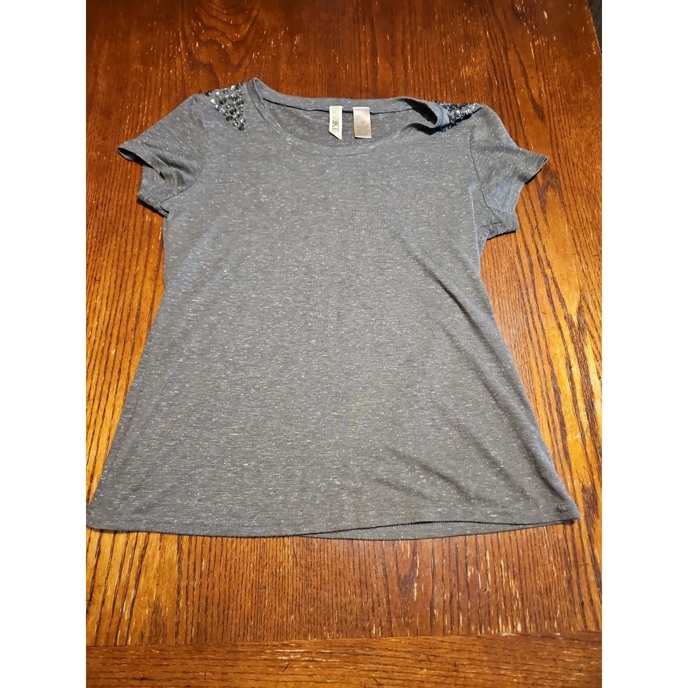BKE T‎ shirt womens XS Tee olive green W/ Rhinestones 18" Pit To Pit (A688)
